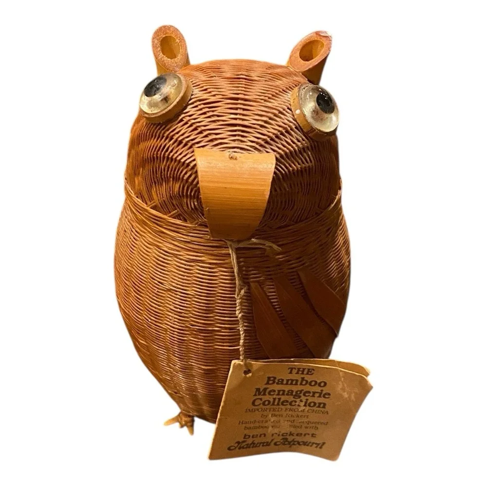 VTG Woven Wicker Rattan OWL BASKET Mini Planter Potpourri Holder Shelf Art 6